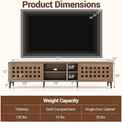 Giantex Mid Century Modern TV Stand for 60-80 Inch TV, Large Entertainment Center w/Storage Cabinet, Basket Weave Wooden Door & Open Compartment, Wood Media Console Table for Living Room Bedroom