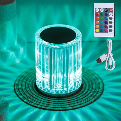 oneleaf Table Lamp Crystal RGB Modern LED Cordless,Rechargeable Battery Touch Desk lamp with Remote Control, Night Light for Couple Dinner/Restaurant/Bedroom/Camp (C-Short)