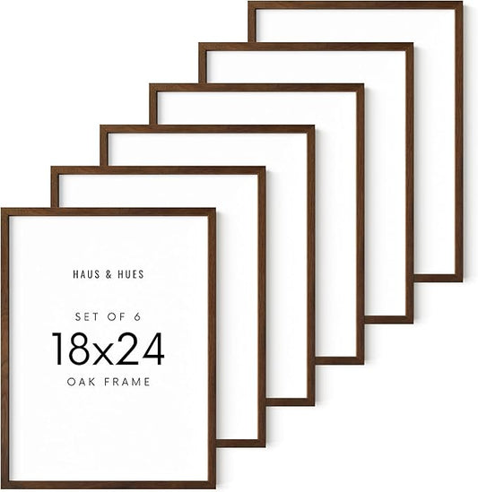 HAUS AND HUES Walnut Wood 18x24 Picture Frames - Set of 6, Rustic Gallery Wall Frames for Artwork (Walnut Oak)