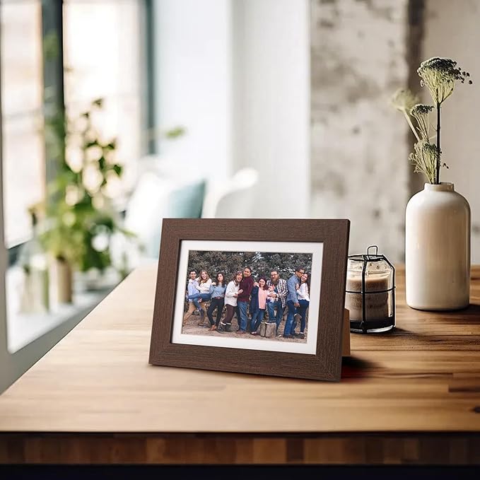 Momentworth 5x7 Picture Frame with Mat for 4x6, Walnut Wood Grain 5 x 7 Dark Brown Gallery Wall Picture Frames for Tabletop or Wall Mounting(4 Pack, Walnut)