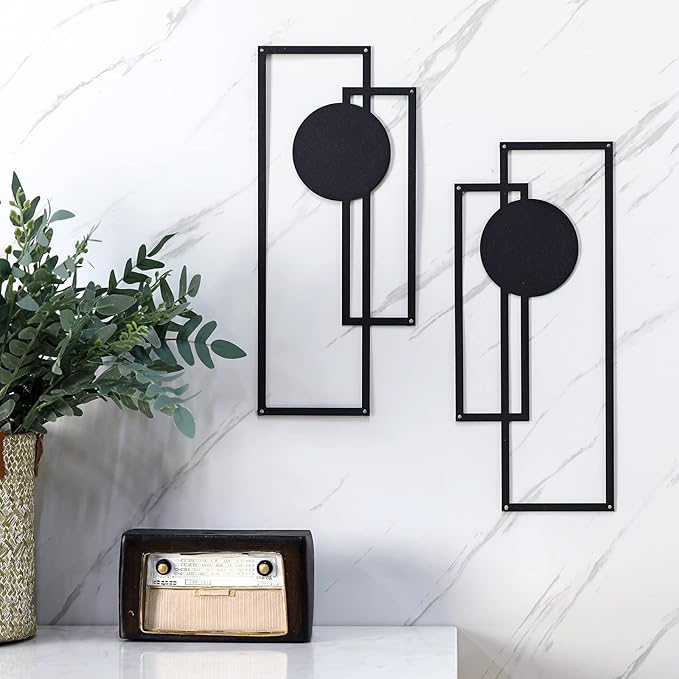 Peryiter 2 Pcs Small Metal Abstract Wall Art, 15.7 Metal Minimalist Wall Decor Single Line Art Vertical Hanging Sculptures Geometric Modern Hanging for Living Room Bathroom(Rectangular)