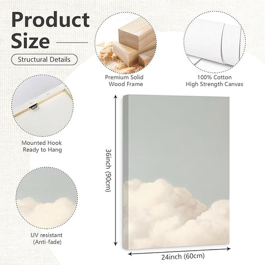 Pennclys Clouds Wall Art Decor Over The Bed Sky Canvas Wall Art Abstract Minimalist Clouds Prints Painting Blue Sky Wall Decor Pictures for Living Room Bedroom 24x36 Inch Ready to Hang Set of 3