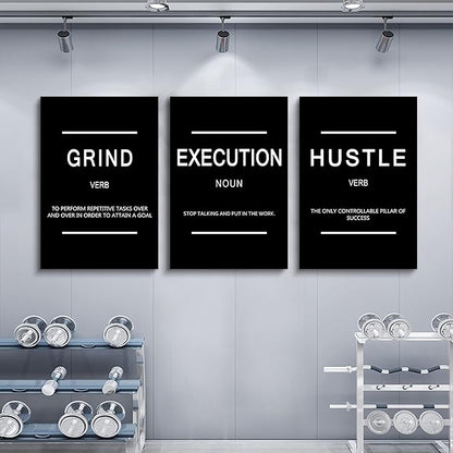 Framed Canvas Wall Art Success Quote, Office Wall Art, Black Large Poster, Positive Motivational Set of 3 Prints, Execute Failure Definition, Inspirational Print (B-3pcs,20x30inchx3pcs)