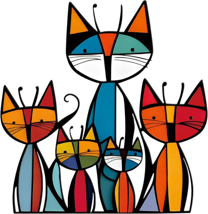 Wesiti Cat Wall Art Decor Iron Wall Sculptures Decor for Cats Lover 10.2 x 11.8 Inches Colorful Mid Century Cat Retro Signs for Home Living Room Bedroom Kitchen Office(Trendy)