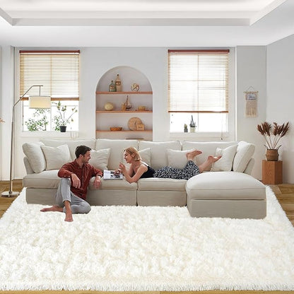 Area Rugs 9x12 Living Room, Ultra Soft Shaggy Fluffy Rug for Bedroom, Upgrade Non-Slip Fuzzy High Pile Plush Large Rugs for Nursery Boys Girls Kids Room Modern Indoor Home Decor, Cream White