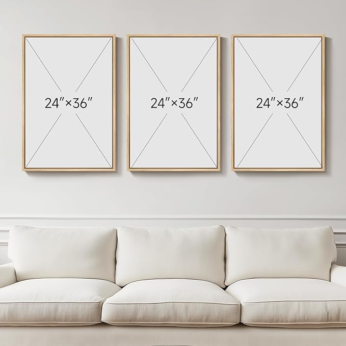 Large 3D Textured Framed Boho Neutral Abstract Wall Art for Living Room, 3 Piece Modern Artwork for Walls, Minimalist Beige Brown Tan Geometric Paintings for Hallway, Stair, Office Wall Decor 24x36 In