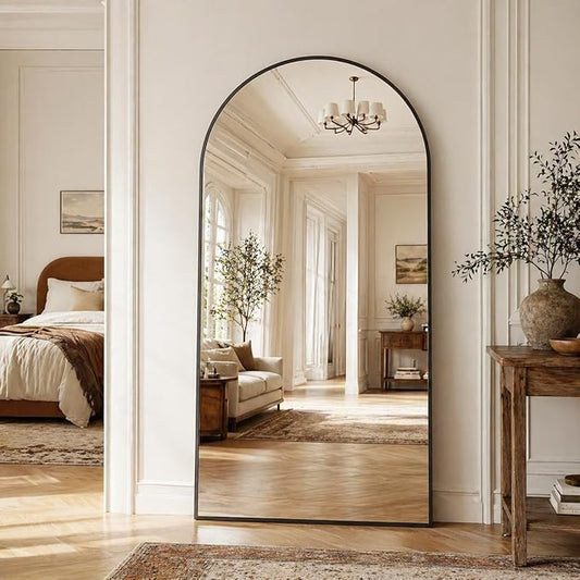Full Length Mirror, 76"x34" Arched Floor Mirror Freestanding, Floor Standing Full Body Mirror with Stand for Bedroom, Hanging Mounted for Living Room Cloakroom, Black