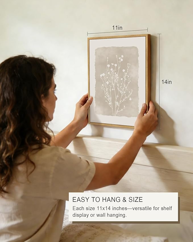 Drsoum Botanical Flower Wall Art Framed Vintage Floral Wall Prints Wildflower Neutral Rustic Bohemain Artwork Farmhouse Bedroom Ready to Hang 11x14in Natural Framed