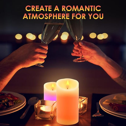 Flameless LED Candles Light, ALED Light 3 Pack Warm White Plus Multicolor Real Wax Battery Operated Electric LED Battery Candles with Timer FLameless Pillar Candles for Decoration