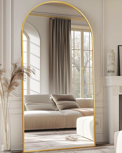 Antok Oversized Full Length Mirror with Stand, 78"x38" Arched Floor Mirror, Aluminum Frame, Wall Mounted/Leaning/Free Standing, Large Body Mirror for Bedroom Living Room Entryway Dressing Room,Gold