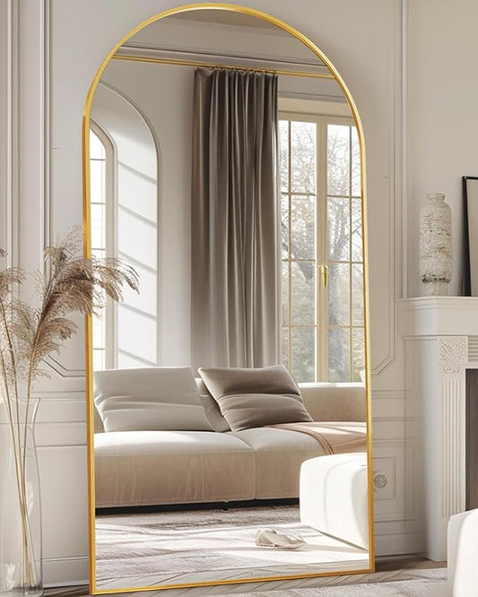 Antok Oversized Full Length Mirror with Stand, 78"x38" Arched Floor Mirror, Aluminum Frame, Wall Mounted/Leaning/Free Standing, Large Body Mirror for Bedroom Living Room Entryway Dressing Room,Gold