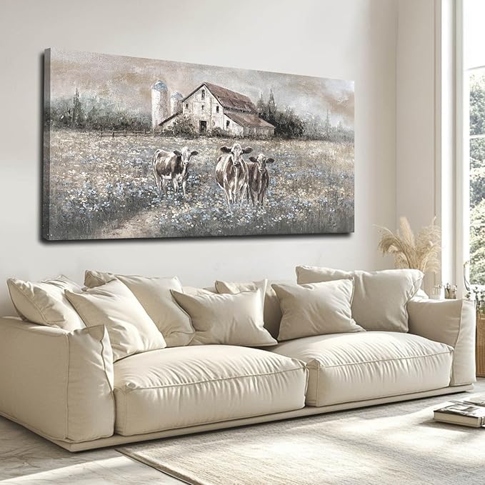 Cow Wall Printings Posters Animal Pictures Wall Art Black and White Wall Decorations for Dining Room Bedroom Office 24×48 Inch Nature Room Decor