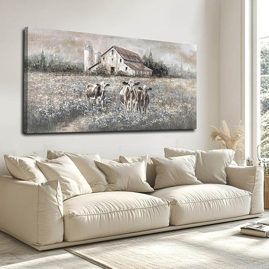 Cow Wall Printings Posters Animal Pictures Wall Art Black and White Wall Decorations for Dining Room Bedroom Office 24×48 Inch Nature Room Decor