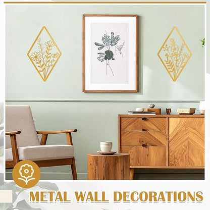 PullCrease 2 Pcs Metal Wall Art, Metal Flower Wall Decor, Modern Floral Art for Living Room, Bedroom, Bathroom, Rustic Farmhouse Decor, Sculpture Kitchen Decoration(Gold)