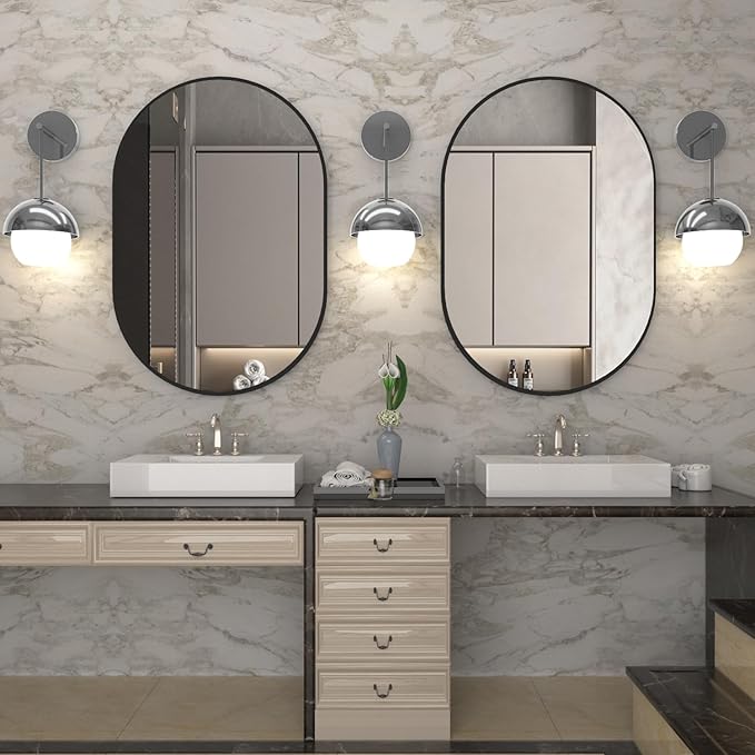 Oval Bathroom Mirror Wall Vanity Oval Mirrors, 20"x30" Black Bathroom Mirrors for Over Sink Pill Mirrors Capsule Wall Mounted Mirror, Modern Mirror with Metal Frame for Wall Decor