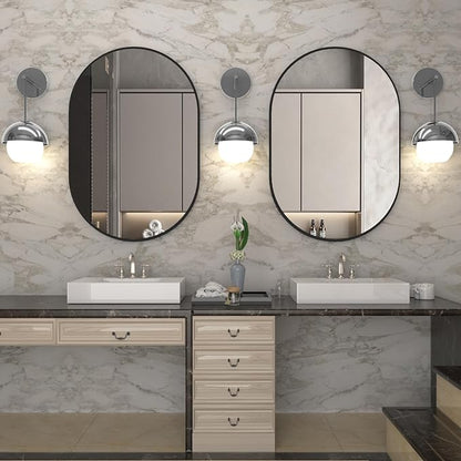 Oval Bathroom Mirror Wall Vanity Oval Mirrors, 20"x30" Black Bathroom Mirrors for Over Sink Pill Mirrors Capsule Wall Mounted Mirror, Modern Mirror with Metal Frame for Wall Decor