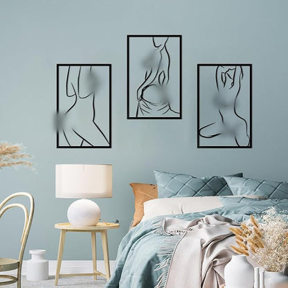 ESTART 3 Pieces Modern Minimalist Metal Wall Decor Abstract Line Art Wall Decor Woman Body Shape Art Home Hanging Sculptures Decor for Living Room Bedroom Bathroom Kitchen
