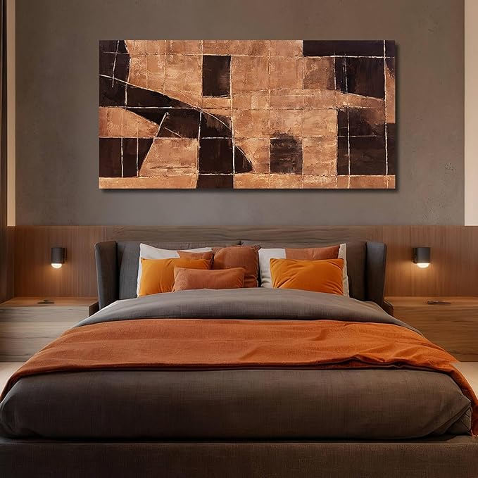 LEVERUP Large Abstract Wall Art Geometric Block Wall Artwork Black and Gold Wall Decor for Living Room Bedroom Office 29×58 Inch Textured Hallway Decorations