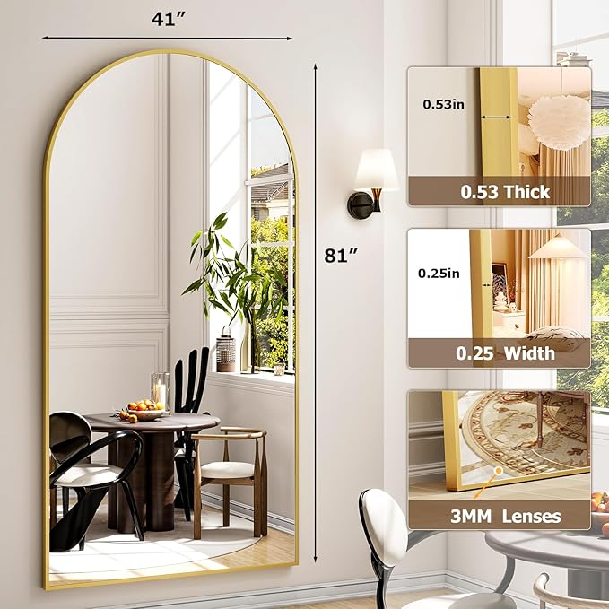 Easly 41"x81" Extra Large Arched Full Length Mirror - Leaning Mirror Arch Wall-Mounted Mirrors - Aluminum Alloy Frame Modern Simple Home Decor - for Living Room Bedroom Cloakroom