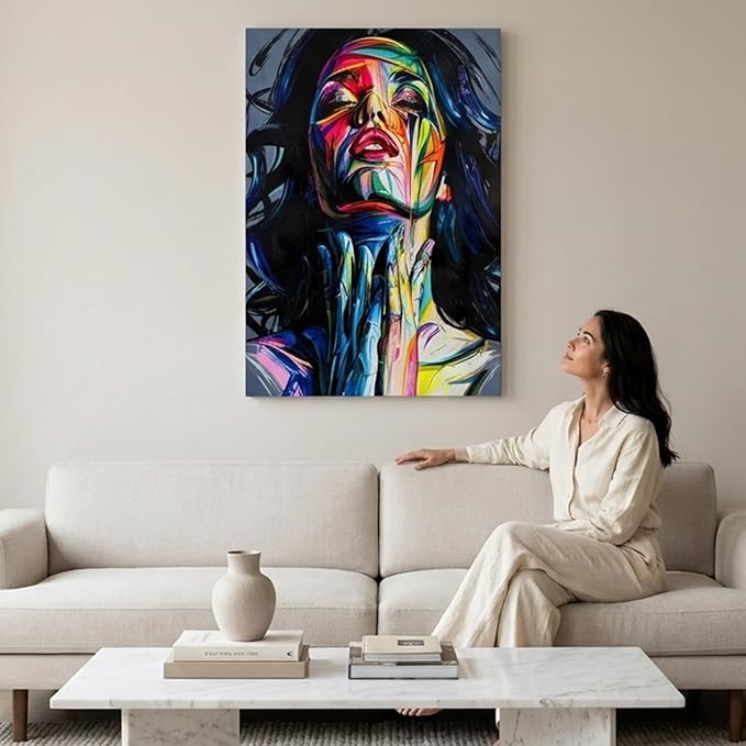 Yatsen Bridge Colorful Abstract Canvas Wall Art Graffiti Woman Art Print Street Pop Artwork Banksy Decor for Living Room Stretched and Framed Ready to Hang 24x36 inch