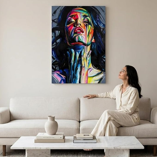 Yatsen Bridge Colorful Abstract Canvas Wall Art Graffiti Woman Art Print Street Pop Artwork Banksy Decor for Living Room Stretched and Framed Ready to Hang 24x36 inch