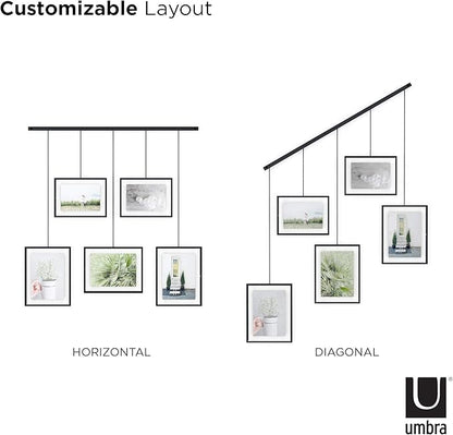 Umbra Exhibit Picture Frame Gallery Set, Adjustable Wall Collage Displays Five Photos (Two 4x6" and Three 5x7"), Set of 5, Black