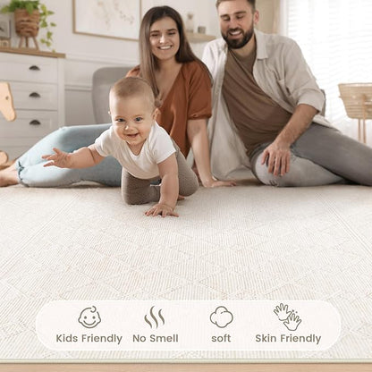 pmtsns 4x6 Geometric Rug: Washable Boho Moroccan Throw Rug Neutral Modern Farmhouse Indoor Soft Non Slip Ultra Thin Printed Pattern Rugs for Kitchen Bedroom (Beige, 4'x6')