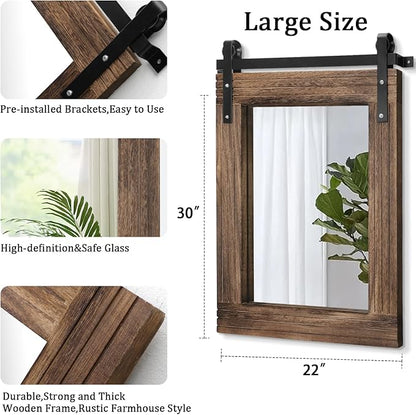 AAZZKANG Large Rectangle Mirror Rustic Wood Hanging Mirror Large 30"x22" Decorative Farmhouse Bedroom Bathroom Mirrors Home Wall Decor