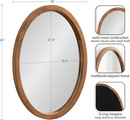 Kate and Laurel Hogan Farmhouse Oval Framed Wall Mirror; 18 x 24; Natural Rustic; Decorative Traditional Wood Mirror with Soft Curvature and Oval Shape