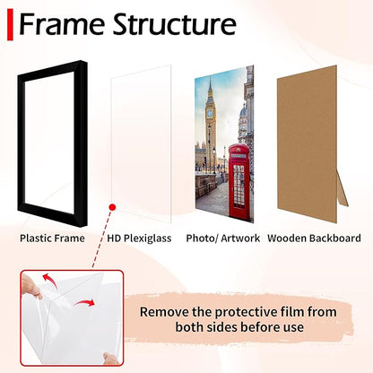 4x6 Picture Frames 2 Pack, 4 by 6 Black Photo Frame for Wall or Tabletop Display, Lightweight Poster Frame with HD Plexiglass, Horizontal or Vertical for Graduation Office Wall Home Decor