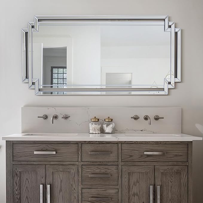 24" X 47" Large Decorative Mirror for Wall Decor, Elegant Living Room Mirror with Glass Pieces and Beveled Edge for Dining Room, Modern Bathroom Mirror Hang Horizontally or Vertically