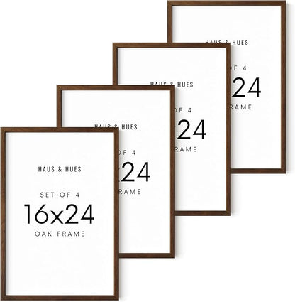 HAUS AND HUES 16x24 Walnut Oak Frame Set of 4 - Wooden Poster Holders, Rustic Gallery Wall Display