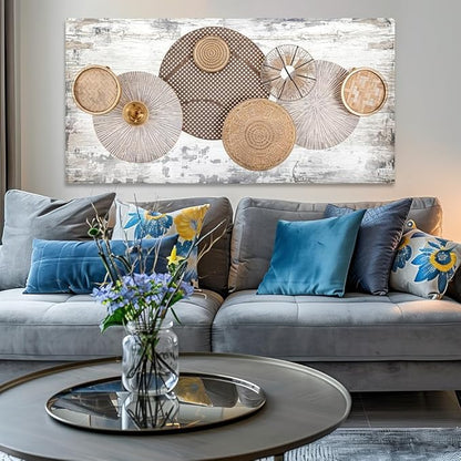 Wall Art Floral Rustic Wall Decor Yellow and White Canvas Painting Abstract Wall Art for Bedroom Living Room Dining Room Home Office Decor 71"x36" with Framed
