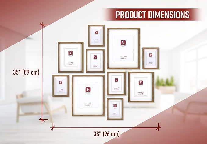 10 Piece Shadow Box Style Gallery Wall Frame Set -Rustic Photo Frame Set with Mat for 8x10, 5x7 and 4x6-Multiple Sizes Picture Frame Set for Wall Collage–Farmhouse Assorted Deep Picture Frames(Walnut)