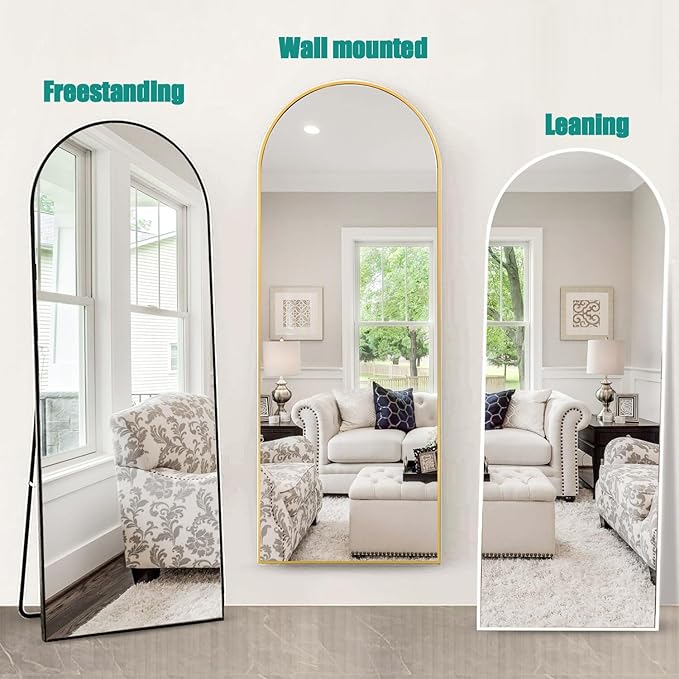 64''x21'' Arched Full Length Mirror with Stand, Full Body Mirror, Mirrors Full Length Floor Freestanding, Wall Mounted Mirrors for Bedroom Living Room Cloakroom (Black)