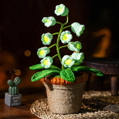 Lily of The Valley Lamp, Green Crochet Artificial Flowers with Night Lights, Cordless Table Lamp -Birthday Gifts for Women,Cozy Home Decor Mothers Day Gifts