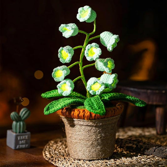 Lily of The Valley Lamp, Green Crochet Artificial Flowers with Night Lights, Cordless Table Lamp -Birthday Gifts for Women,Cozy Home Decor Mothers Day Gifts