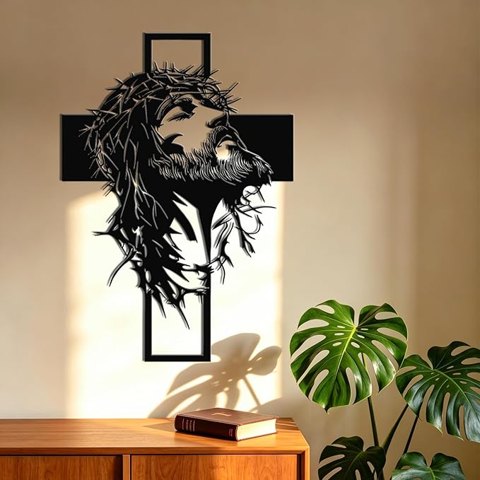 Slickss Large Jesus Wall Art, Metal Cross Wall Decor with Jesus Figure, 23.6x16.7 Inch Religious Wall Hanging, Christian Home Decor for Living Room, Office, Bedroom