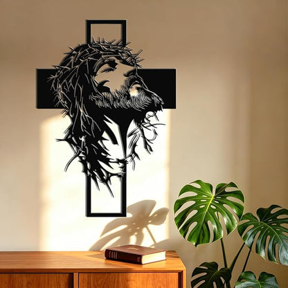 Slickss Large Jesus Wall Art, Metal Cross Wall Decor with Jesus Figure, 23.6x16.7 Inch Religious Wall Hanging, Christian Home Decor for Living Room, Office, Bedroom