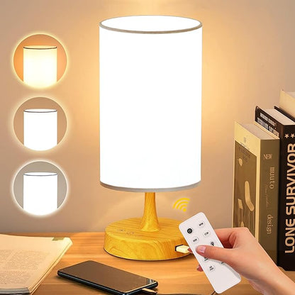 Caromolly Light Therapy Lamp, 10000 Lux Light with Remote Control, 3 Color Temperature & 4 Brightness Level & Timer, Daylight Lamp for Home, Office, Decoration(Wood Base White Shade)