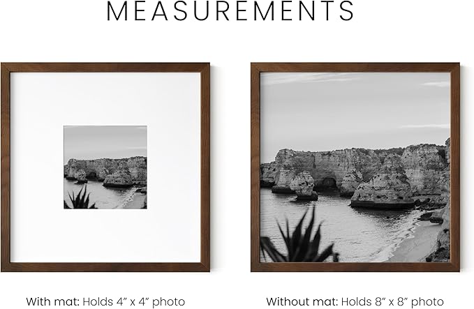 HAUS AND HUES Walnut Square Frames 8" x 8" Matted to 4" x 4" - 8"x8" Square Gallery Wall Frame Set Ideal for Home, Office (8x8 in, Walnut, Set of 4)