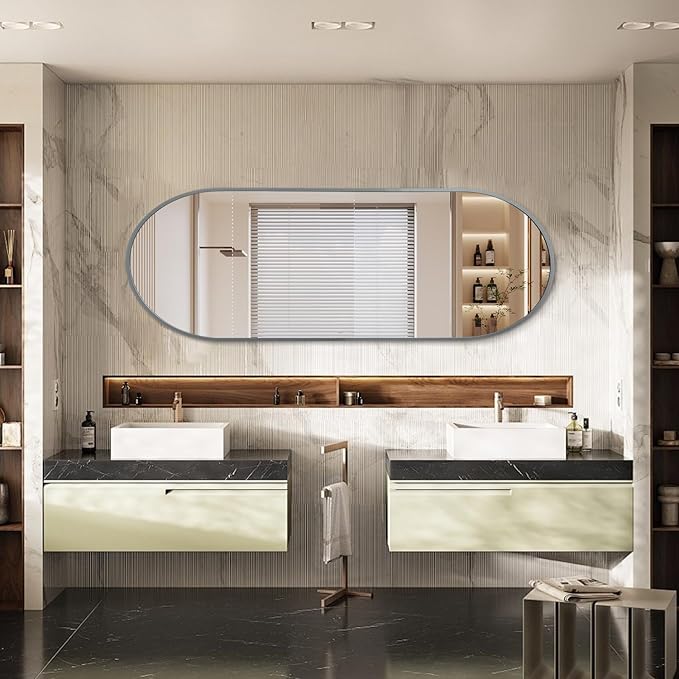 JJUUYOU Full Length Mirror Oval Wall Mounted Mirror 48"x16" Door Mirrors Full Length with Aluminum Frame Mirrors for Bathroom Living Room Bedroom Entryway