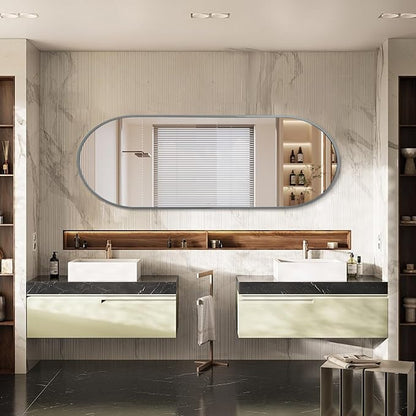 JJUUYOU Full Length Mirror Oval Wall Mounted Mirror 48"x16" Door Mirrors Full Length with Aluminum Frame Mirrors for Bathroom Living Room Bedroom Entryway