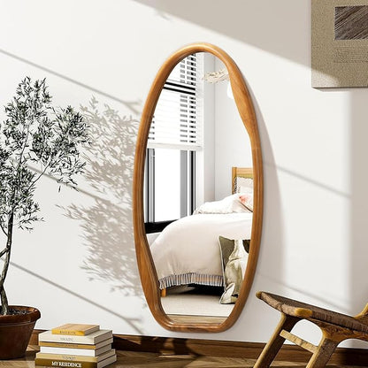JJUUYOU Wooden Frame Wall Mirror Irregular Mirrors for wall 40"X20" Asymmetrical Decorative Vintage Hanging Mirror for Bathroom Bedroom Living Room Cloakroom Entryway Brown