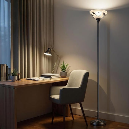 VONLUCE 68" Floor Lamp for Living Room, ETL Listed Standing Lamp with Cloud Frosted Glass Shade Curling Vine Edge, Vintage Tall Lamp for Bedroom Home Office with Foot Switch Standard E26 Socket