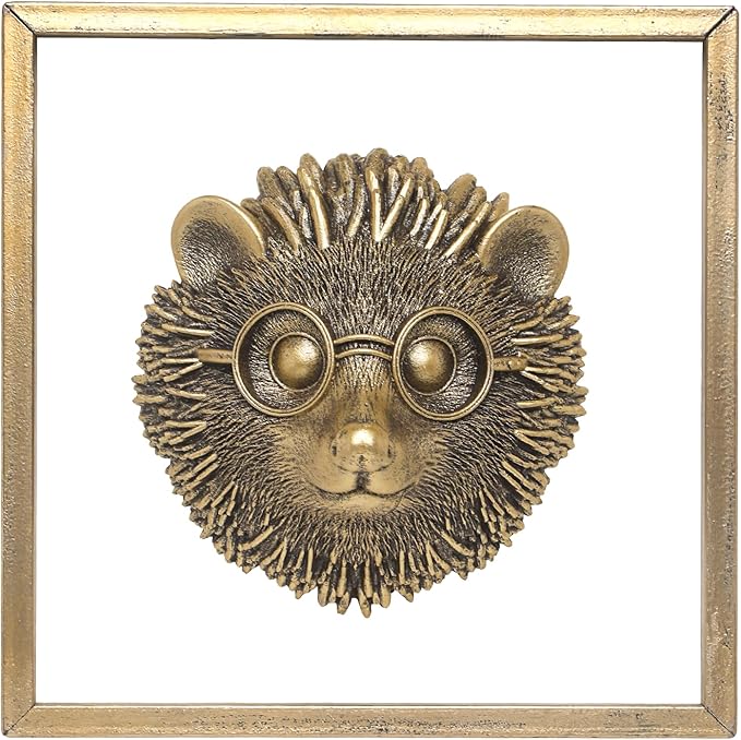 JJALIGHTS Exquisite Resin Animal Head Wall Sculpture (Gift Metal Frame) - Hedgie Imitation Copper Vintage Decor for Living Room, Bedroom & Office | Decorative Wall Hanging Art (Hedgehog)