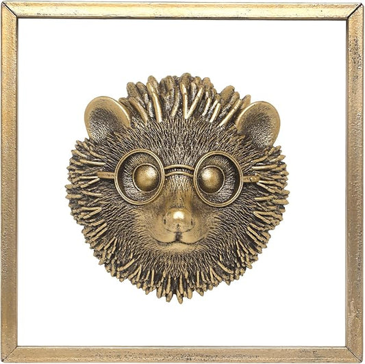 JJALIGHTS Exquisite Resin Animal Head Wall Sculpture (Gift Metal Frame) - Hedgie Imitation Copper Vintage Decor for Living Room, Bedroom & Office | Decorative Wall Hanging Art (Hedgehog)