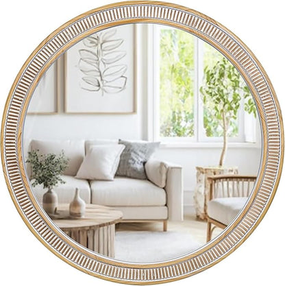HOITUZYUS Round Wood Mirrors for Wall Decor, 30 Inch Rustic Farmhouse Circle Decorative Mirror for Bathroom, Living Room, Foyer, Entryway, Bedroom