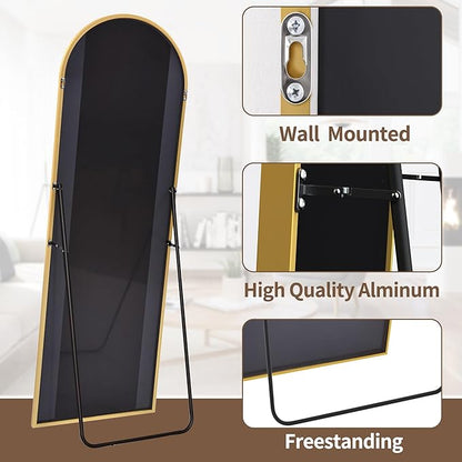 OGCAU Full Length Mirror, 64"x21" Arched Full Body Mirror, Hanging, Leaning or Standing, Wall Mounted for Bedroom Living Room, Gold