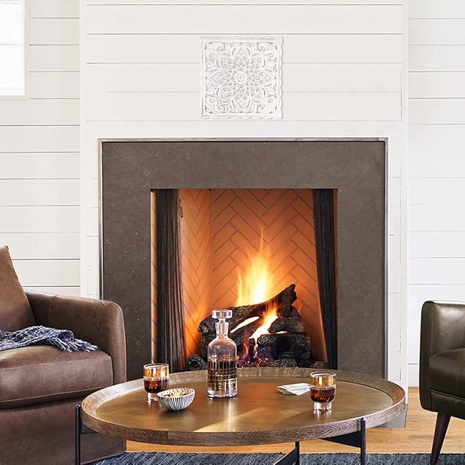 HOTBEST Wooden Wall Decor Floral Hollow Carved Wall Panel Hanging Decor Rustic Wall Art Sculpture Home Wall Ornament for Hallway Bedroom Living Room Cafe Office ...(Square 30 * 30cm)